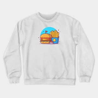 Burger With French Fries Cartoon Vector Icon Illustration (4) Crewneck Sweatshirt